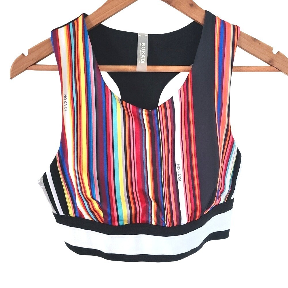 No Ka'oi Lalani Hanu Colourful Striped Performance Compression Sports Bra Small